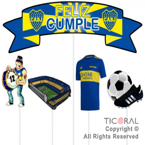 ADORNO PINCHE PARA TORTA FELIZ CUMPLE BOCA JUNIORS x 5 UNIDADES